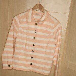 Isaac Mizrahi Live NWOT Pink White Striped Knit Blazer Medium